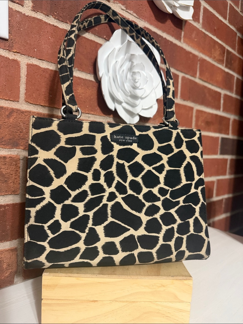 kate spade Black & Cream Giraffe-Print Satchel